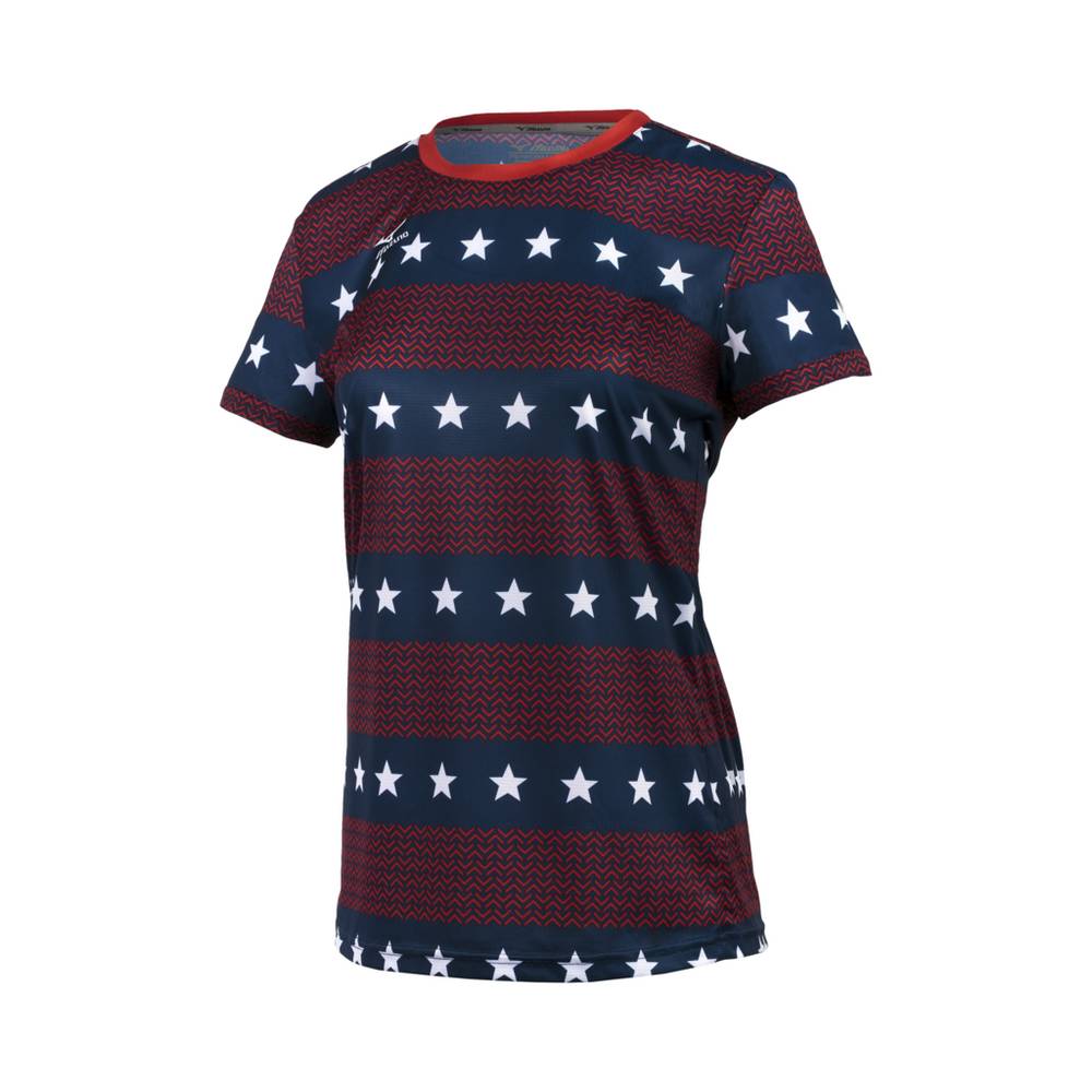Camisetas Mizuno Printable Short Sleeve Para Mujer Rojos/Azules 0513982-OZ